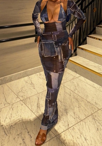 (Real Image)2023 Styles Women Sexy&Fashion Spring&Summer TikTok&Instagram Styles Print Gray Maxi Dress