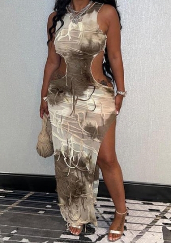 (Real Image)2023 Styles Women Sexy&Fashion Spring&Summer TikTok&Instagram Styles Print Irregular Maxi Dress