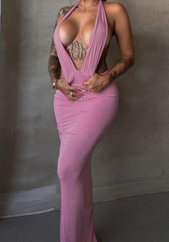 (Pink)2023 Styles Women Sexy&Fashion Spring&Summer TikTok&Instagram Styles Deep V Neck Halter Maxi Dress