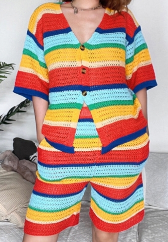 (Real Image)2023 Styles Women Sexy&Fashion Spring&Summer TikTok&Instagram Styles Sweater Contrast Color Short Two Piece Suit