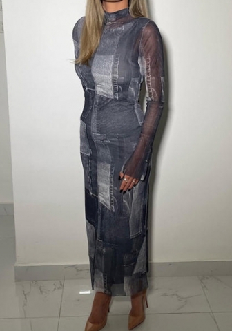 (Black)2023 Styles Women Sexy&Fashion Spring&Summer TikTok&Instagram Styles Black Long Sleeve Print Maxi Dress