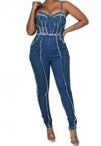 (Real Image)2023 Styles Women Sexy&Fashion Spring&Summer TikTok&Instagram Styles Blue Ripped Jumpsuit
