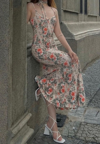 (Real Image)2023 Styles Women Sexy&Fashion Spring&Summer TikTok&Instagram Styles Floral Tie Maxi Dress