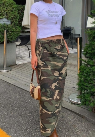 (Only Bottom)(Real Image)2023 Styles Women Sexy&Fashion Spring&Summer TikTok&Instagram Styles Camouflage Maxi Skirts