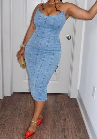 (Real Image)2023 Styles Women Sexy&Fashion Spring&Summer TikTok&Instagram Styles Tube Jeans Maxi Dress