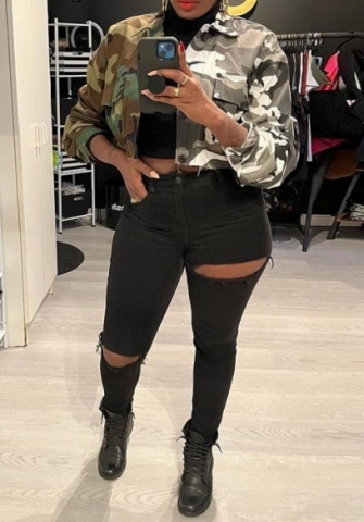 (Real Image)2023 Styles Women Sexy&Fashion Spring&Summer TikTok&Instagram Styles Camouflage Contrast Color Coat