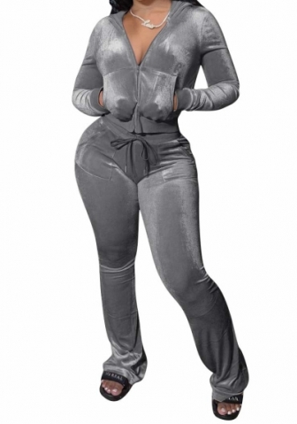 (Gray)2023 Styles Women Sexy&Fashion Spring&Summer TikTok&Instagram Styles Hoodie Velvet Two Piece Suit