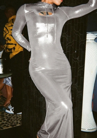 (Sliver)2023 Styles Women Sexy&Fashion Spring&Summer TikTok&Instagram Styles Long Sleeve Cut Out Hoodie Maxi Dress