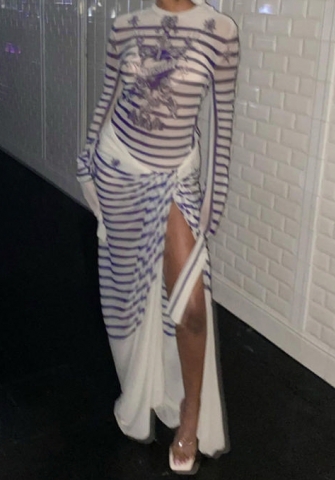 (Real Image)2023 Styles Women Sexy&Fashion Spring&Summer TikTok&Instagram Styles Print Long Sleeve Maxi Dress