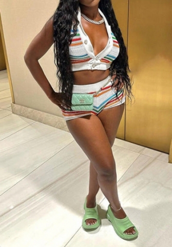 (Real Image)2023 Styles Women Sexy&Fashion Spring&Summer TikTok&Instagram Styles Colorful Sweater Short Two Piece Suit