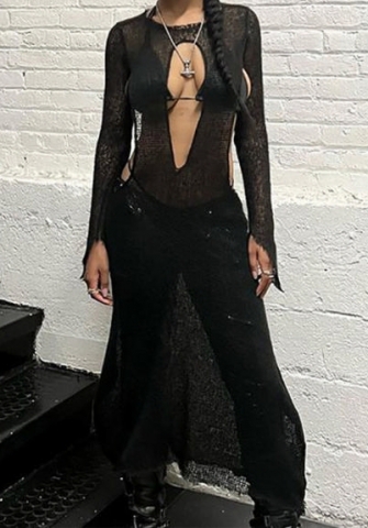 (Real Image)2023 Styles Women Sexy&Fashion Spring&Summer TikTok&Instagram Styles Black Lace Maxi Dress
