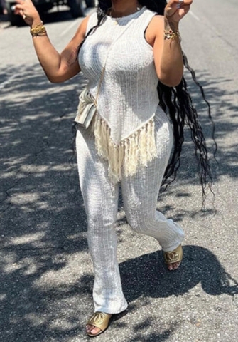 (Real Image)2023 Styles Women Sexy&Fashion Spring&Summer TikTok&Instagram Styles White Tassel Two Piece Suit