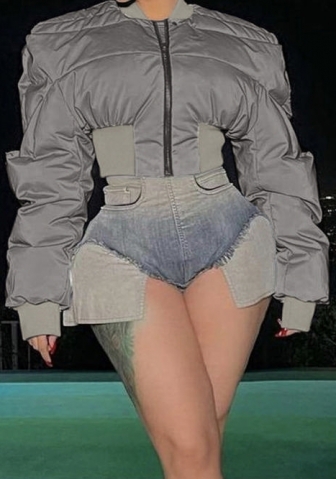 (Real Image)2023 Styles Women Sexy&Fashion Spring&Summer TikTok&Instagram Styles Front Zipper Gray Coat