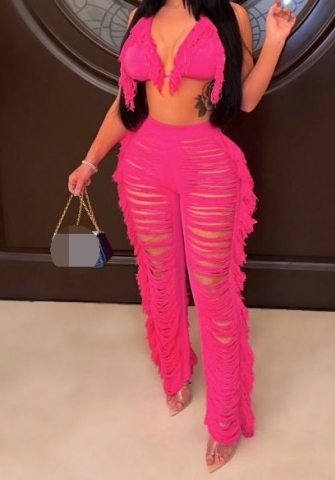 (Real Image)2023 Styles Women Sexy&Fashion Autumn/Winter TikTok&Instagram Styles Sweater Bar+Long Pants Ripped Two Piece Suit