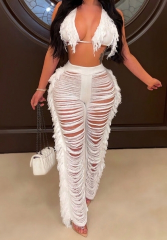 (Real Image)2023 Styles Women Sexy&Fashion Autumn/Winter TikTok&Instagram Styles Sweater Bar+Long Pants Ripped Two Piece Suit