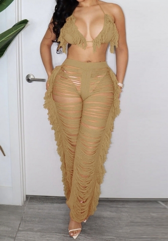 (Real Image)2023 Styles Women Sexy&Fashion Autumn/Winter TikTok&Instagram Styles Sweater Bar+Long Pants Ripped Two Piece Suit