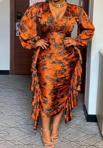 (Real Image)2023 Styles Women Sexy&Fashion Autumn/Winter TikTok&Instagram Styles Print Loose Maxi Dress