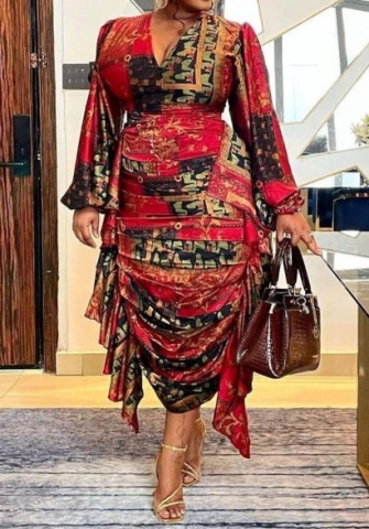(Red)2023 Styles Women Sexy&Fashion Autumn/Winter TikTok&Instagram Styles Print Loose Maxi Dress