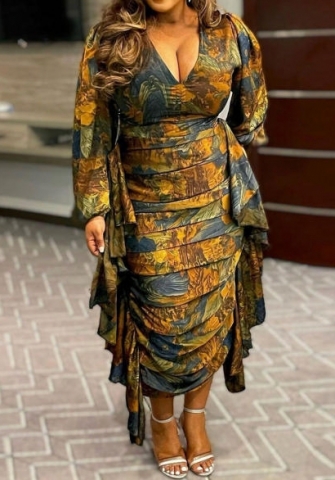 (Yellow)2023 Styles Women Sexy&Fashion Autumn/Winter TikTok&Instagram Styles Print Loose Maxi Dress