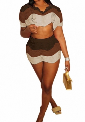 (Coffee)2023 Styles Women Sexy&Fashion Autumn/Winter TikTok&Instagram Styles Contrast Color Sweater Two Piece Dress