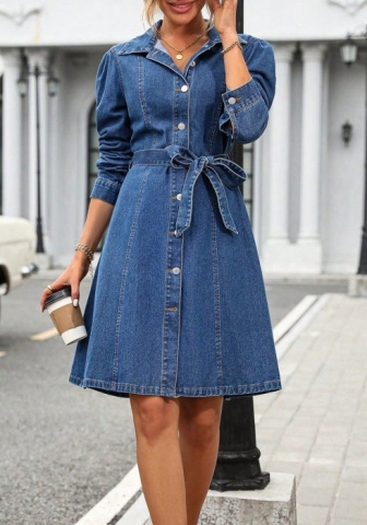 (Real Image)2023 Styles Women Christmas Sexy&Fashion Autumn/Winter TikTok&Instagram Styles Long Sleeve Jeans Mini Dress With Waist Tie