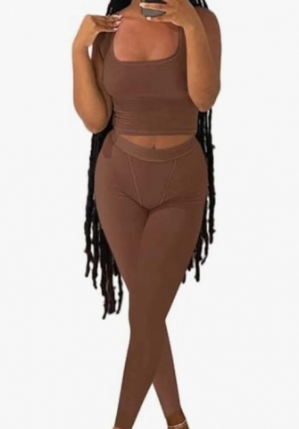 (Dark Brown)2023 Styles Women Sexy&Fashion Autumn/Winter TikTok&Instagram Styles Solid Color Two Piece Suit