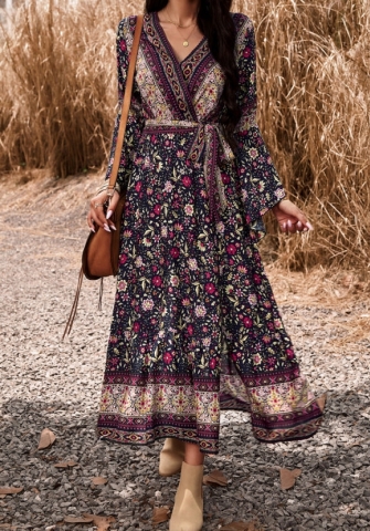 (Real Image)2023 Styles Women Sexy&Fashion Autumn/Winter TikTok&Instagram Styles Bohemian FloralMaxi Dress