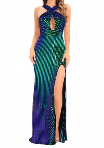 (Real Image)2023 Styles Women Sexy&Fashion Autumn/Winter TikTok&Instagram Styles  Halter Sequins Maxi Dress