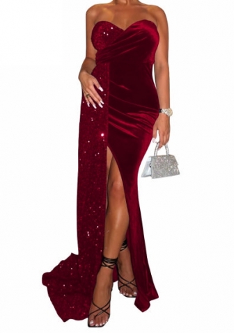 (Dark Red)2023 Styles Women Sexy&Fashion Autumn/Winter TikTok&Instagram Styles Velvet High Split Maxi Dress