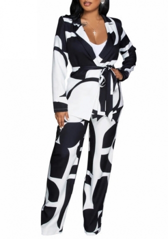 (Real Image)2023 Styles Women Sexy&Fashion Autumn/Winter TikTok&Instagram Styles  Print Loose Two Piece Suit With Waist Tie