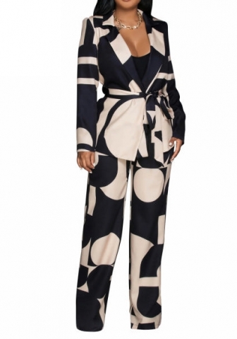 (Real Image)2023 Styles Women Sexy&Fashion Autumn/Winter TikTok&Instagram Styles  Print Loose Two Piece Suit With Waist Tie