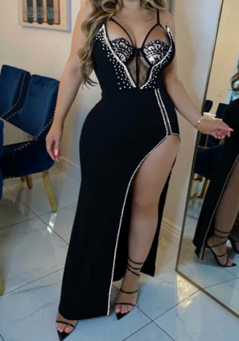 (Real Image)2023 Styles Women Sexy&Fashion Autumn/Winter TikTok&Instagram Styles Sequins Cut Out Maxi Dress