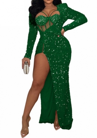 (Green)2023 Styles Women Sexy&Fashion Autumn/Winter TikTok&Instagram Styles Irregular Sequins Maxi Dress