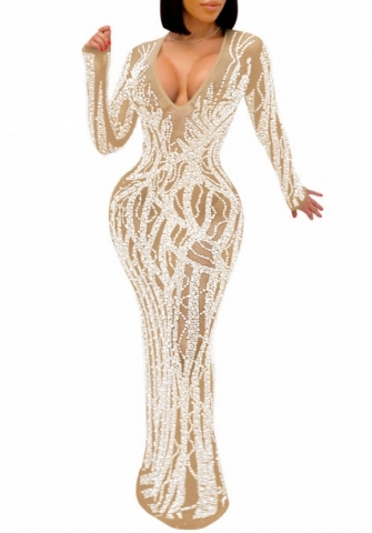 (Real Image)2023 Styles Women Sexy&Fashion Autumn/Winter TikTok&Instagram Styles  Sequins V Neck Maxi Dress