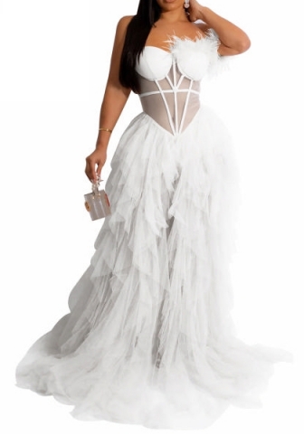 (White)2023 Styles Women Sexy&Fashion Autumn/Winter TikTok&Instagram Styles Fur Tube Hem Maxi Dress