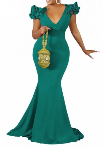 (Green)2023 Styles Women Sexy&Fashion Autumn/Winter TikTok&Instagram Styles Deep V Neck Hem Maxi Dress