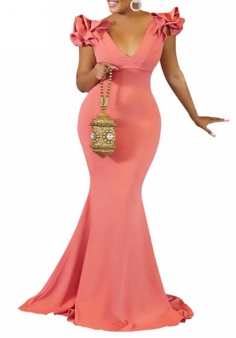 (Pink)2023 Styles Women Sexy&Fashion Autumn/Winter TikTok&Instagram Styles Deep V Neck Hem Maxi Dress