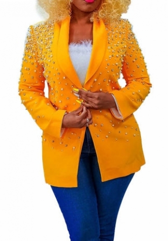 (Only Tops)(Yellow)2023 Styles Women Sexy&Fashion Autumn/Winter TikTok&Instagram Styles  Sequins Open Coat