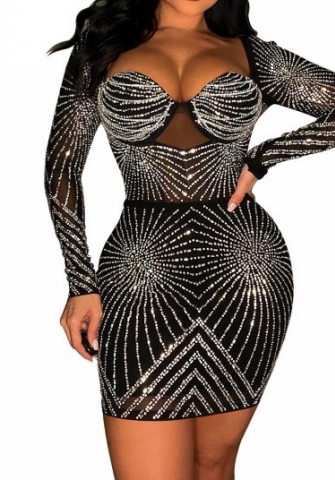 (Real Image)2023 Styles Women Sexy&Fashion Autumn/Winter TikTok&Instagram Styles  Sequins Long Sleeve Club Dress