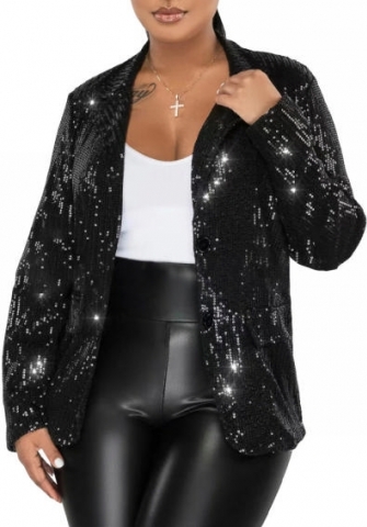 (Black)2023 Styles Women Sexy&Fashion Autumn/Winter TikTok&Instagram Styles Sequins Open Coat