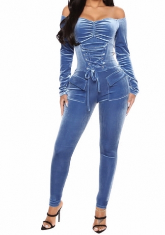 (Real Image)2023 Styles Women Sexy&Fashion Autumn/Winter TikTok&Instagram Styles Velvet Off Shoulder Long Sleeve Jumpsuit