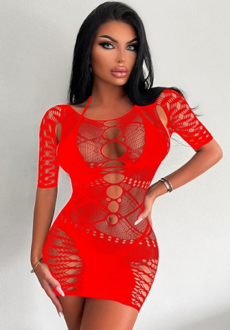 2023 Styles Women Sexy&Fashion Autumn/Winter TikTok&Instagram Styles Short Sleeve Lace Cut Out Mini Dress