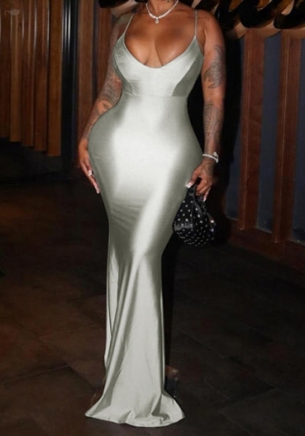 (Real Image)2023 Styles Women Sexy&Fashion Autumn/Winter TikTok&Instagram Styles Gray Backless Maxi Dress