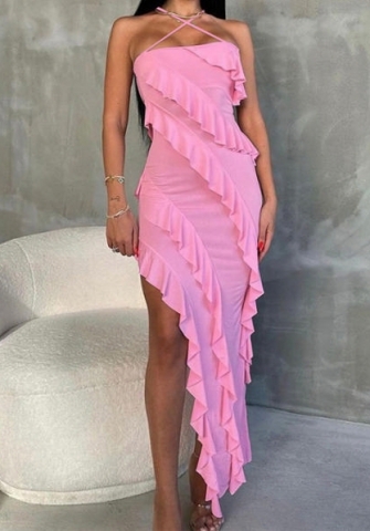 (Pink)2023 Styles Women Sexy&Fashion Autumn/Winter TikTok&Instagram Styles Halter Irregular Maxi Dress