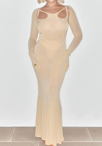 (Real Image)2023 Styles Women Sexy&Fashion Autumn/Winter TikTok&Instagram Styles Apricot Long Sleeve Maxi Dress