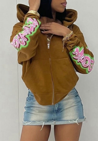 (Real Image)2023 Styles Women Sexy&Fashion Autumn/Winter TikTok&Instagram Styles Hoodie Brown Tops