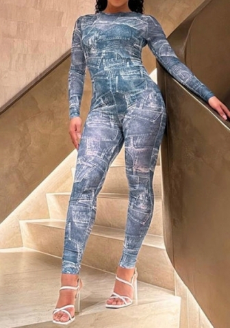 (Real Image)2023 Styles Women Sexy&Fashion Autumn/Winter TikTok&Instagram Styles Blue Long Sleeve Jumpsuit