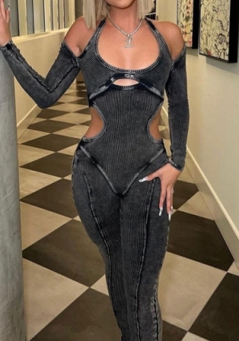 (Real Image)2023 Styles Women Sexy&Fashion Autumn/Winter TikTok&Instagram Styles Black Halter Jumpsuit