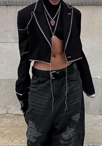 (Only Tops)(Real Image)2023 Styles Women Sexy&Fashion Autumn/Winter TikTok&Instagram Styles Black Open Blazer