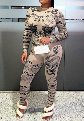 (Real Image)2023 Styles Women Sexy&Fashion Autumn/Winter TikTok&Instagram Styles Print Mesh Two Piece Suit